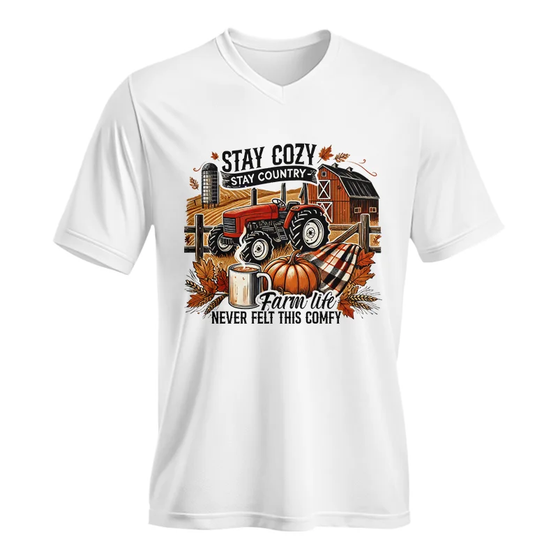 Stay Cozy_Stay Country_Farm Life Never Felt This Comfy - Unisex Jersey Short Sleeve V-Neck Tee - necksoother