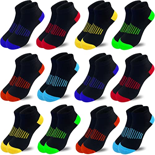 12 Pairs Boys Socks Kids Ankle Athletic Cotton Socks Half Cushioned Low Cut Socks - necksoother