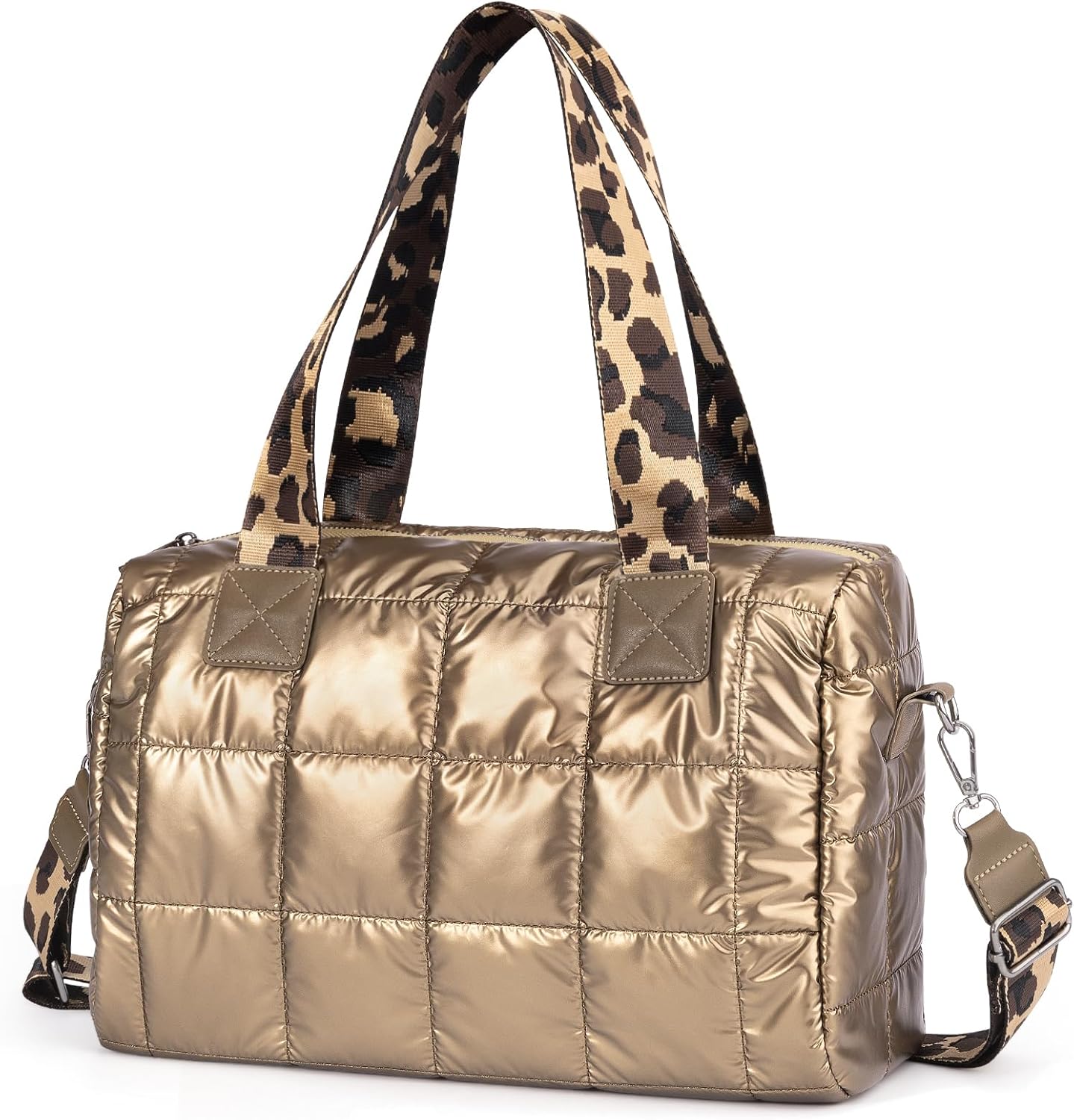 Quilted Gold Crossbody Bag. Puffy Purses Top Handle Handbags. Puffer Shoulder Bag for Women - necksoother