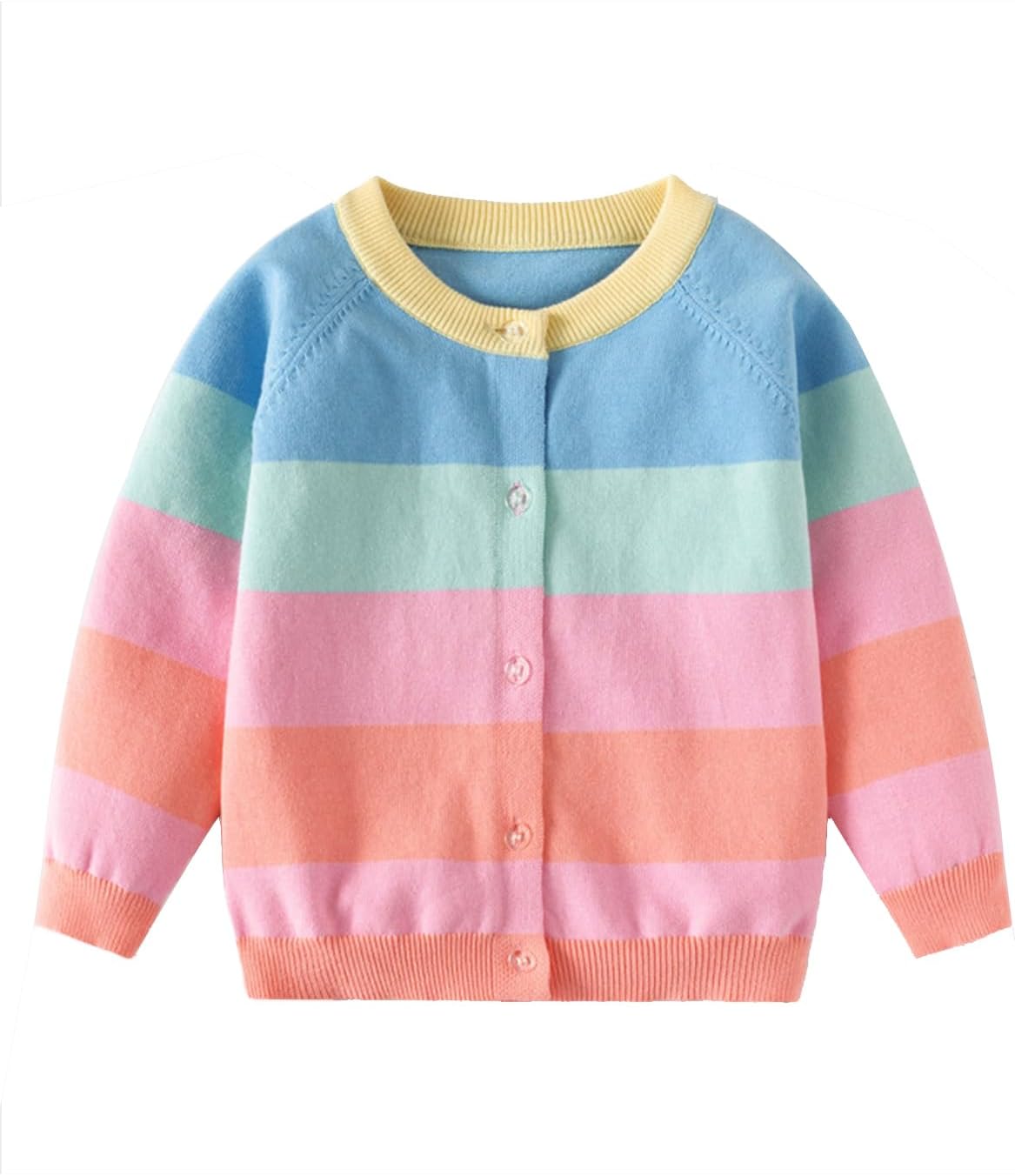 Girl's Long Sleeve Winter Heart Colorful Rainbow Stripe Knit Button Up Cardigan Sweater Coat for Kids Girl 2-7 Years - necksoother