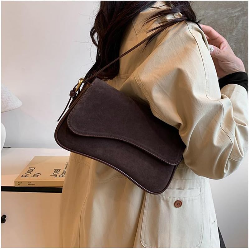 Women's Shoulder Bag Suede Handbag Underarm Purse Tote Bag Brown Suede Purse Y2K Crossbody Bag with 2 Removable Straps - necksoother
