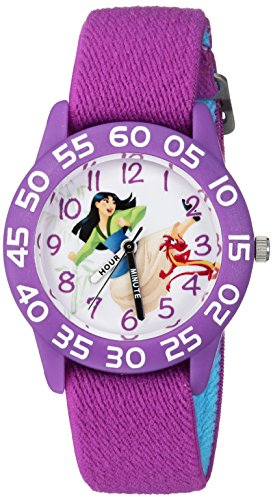 DISNEY Princess Kids' Plastic Time Teacher Analog Quartz Nylon Strap Watch - necksoother