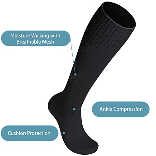 FPAKDH 2 Pairs Kids Soccer Socks for 7-13 Years Old Breathable Sports Training Socks for Girls Boys Football Socks Black - necksoother