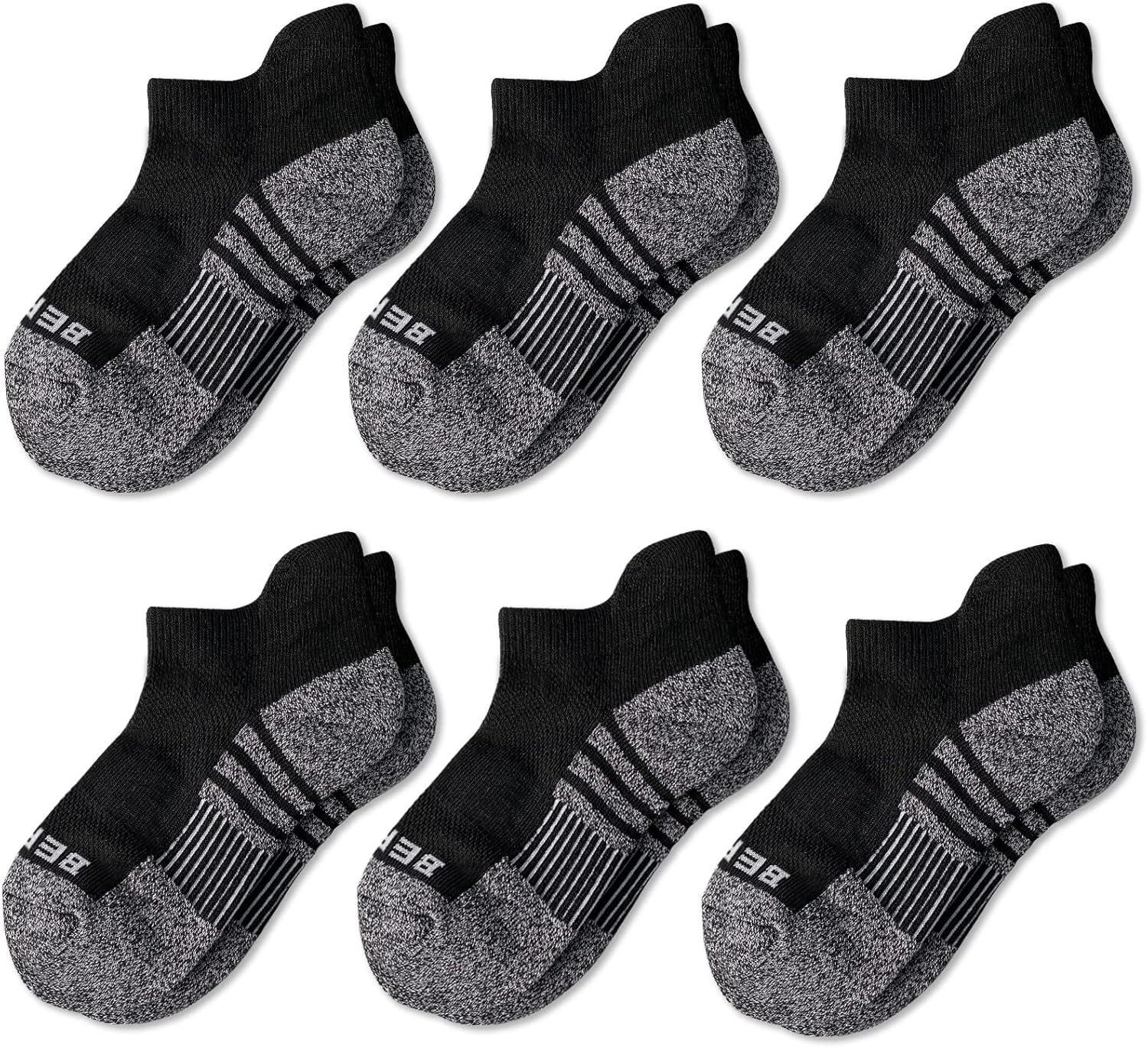 BERING Kids' Athletic Cushioned Ankle Socks 6 Pairs Low Cut Tab for Youth Boys Girls - necksoother