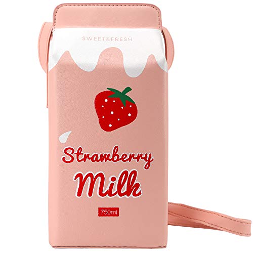 QiMing Cow appearance Milk Box CrossBody Purse Bag.PU Phone Shoulder Wallet for Women Girl - necksoother