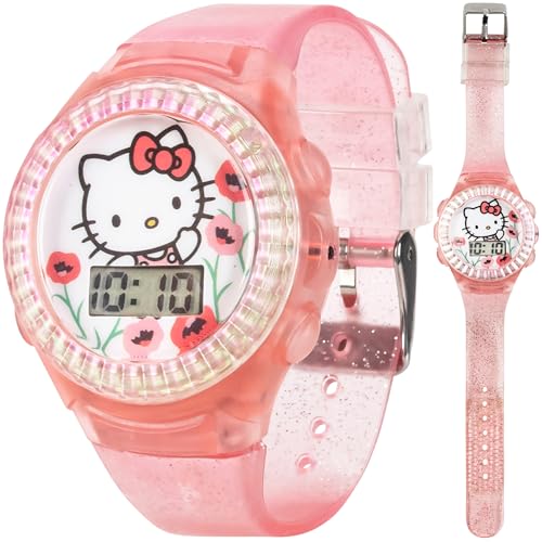 Accutime Hello Kitty Digital LCD Quartz Kids Pink Watch for Girls with Pink Sparkle Band Strap (Model: HK4163AZ) - necksoother