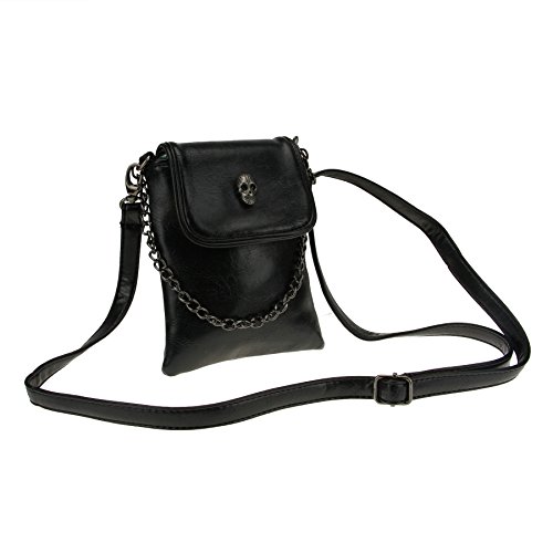 Women Girls Studded Skull Gothic Crossbody Shoulder Bag Travel Leather Handbag Cellphone Purse - necksoother