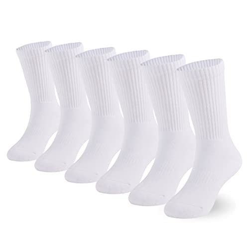 Marchare Boys Socks Kids Cushioned Crew Socks Girls Thick Cotton Athletic Running Socks Black/White 6 Pack - necksoother