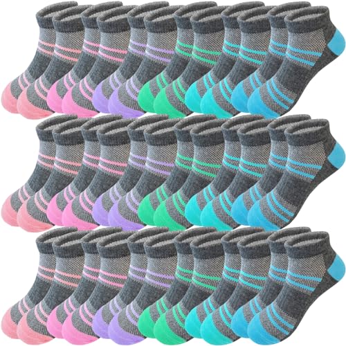 Bemeol Girls Socks 18 Pairs Kids Ankle Socks for Girls Cotton Sports Low Cut Athletic Socks - necksoother
