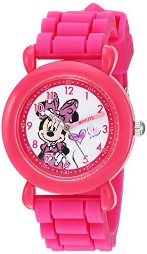 DISNEY Minnie Mouse Kids' Plastic Time Teacher Analog Quartz Silicone Strap Watch - necksoother