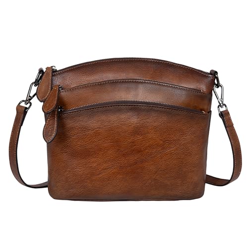 HESHE Crossbody Bags for Women Genuine Leather Purses with Multi-Pockets Vintage Ladies Small Shoulder Satchel Bag - necksoother
