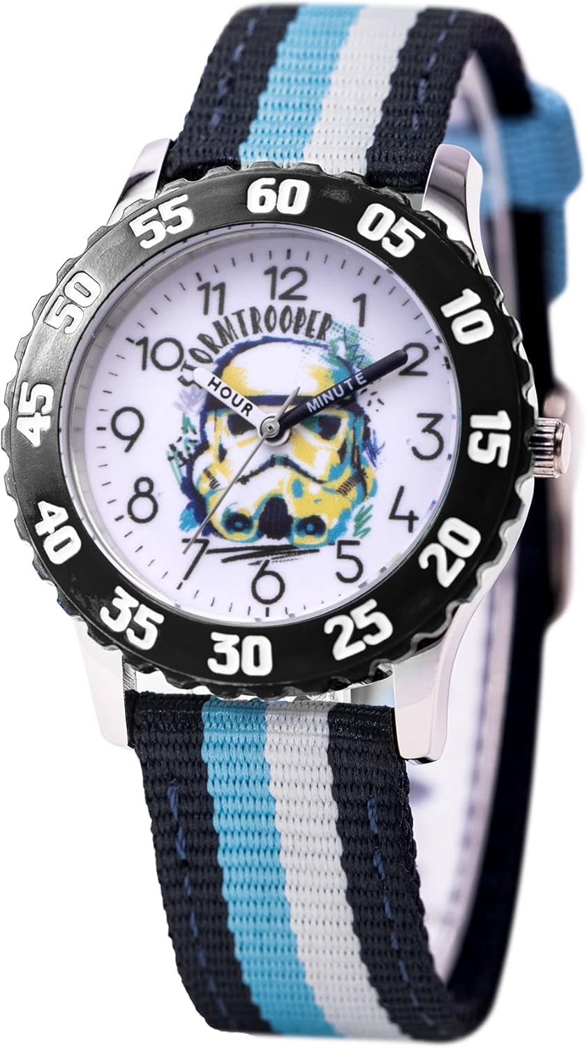 STAR WARS Kids' Bezel Stainless Steel Time Teacher Analog Nylon Strap Watch - necksoother