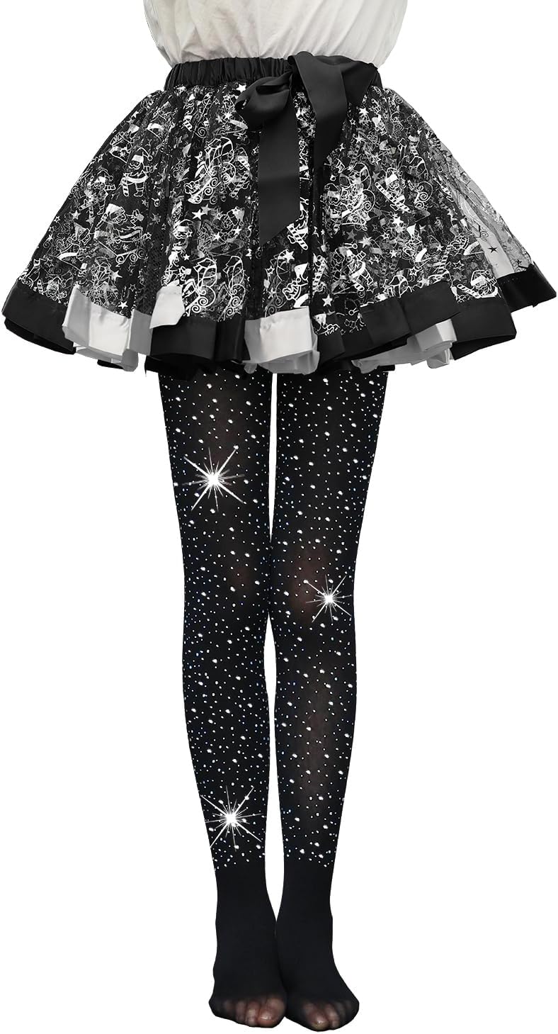 FANCAME Girls' Rhinestone Tights. Soft Glitter Stockings Opaque Dance Tights - necksoother