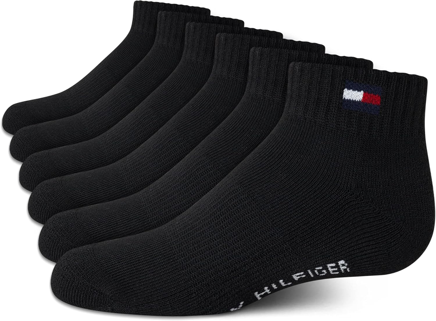 Tommy Hilfiger Boys' Athletic Socks - Performance Cushion Quarter Cut Ankle Socks (6 Pack) - necksoother