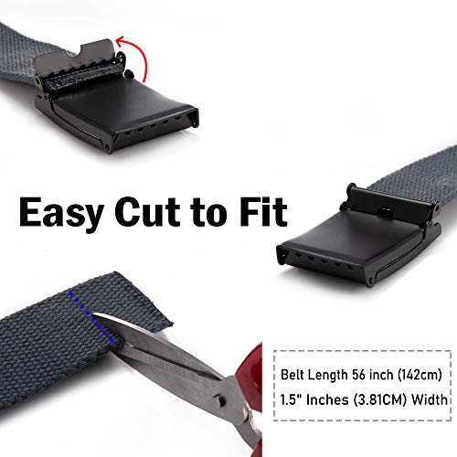 Mile High Life Cut To Fit Canvas Web Belt Size Up to 52 with Flip-Top Solid Black Military Buckle - necksoother