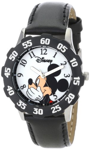 Disney Kids' W000850 Tween Mickey Mouse Stainless Steel Watch With Black Leather Band - necksoother