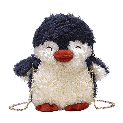 QZUnique Plush Penguin Purse for Women Fluffy Novelty Handbag Kawaii Crossbody Shoulder Bag Chain Wallet Sheep Chick Bear - necksoother