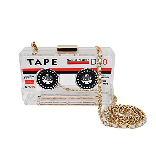 QZUnique Tape Shaped Shoulder Bag Radio Recorder PU Crossbody Bag Women's Retro Evening Bag Handbag Clutch Purse - necksoother