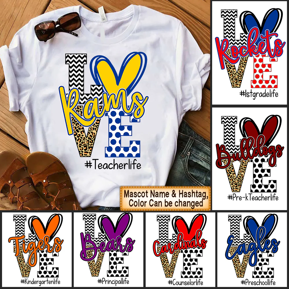 Presonalized Shirt Love Mascot School. School Spirit Custom Hashtags Shirt K1702 - necksoother