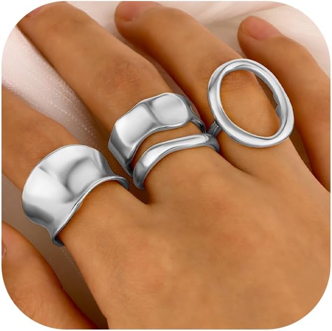 CASDAN 3-4pcs Gold Rings Set for Women Adjustable Statement Rings 14K Gold Plated Stackable Rings Dainty Jewelry - necksoother