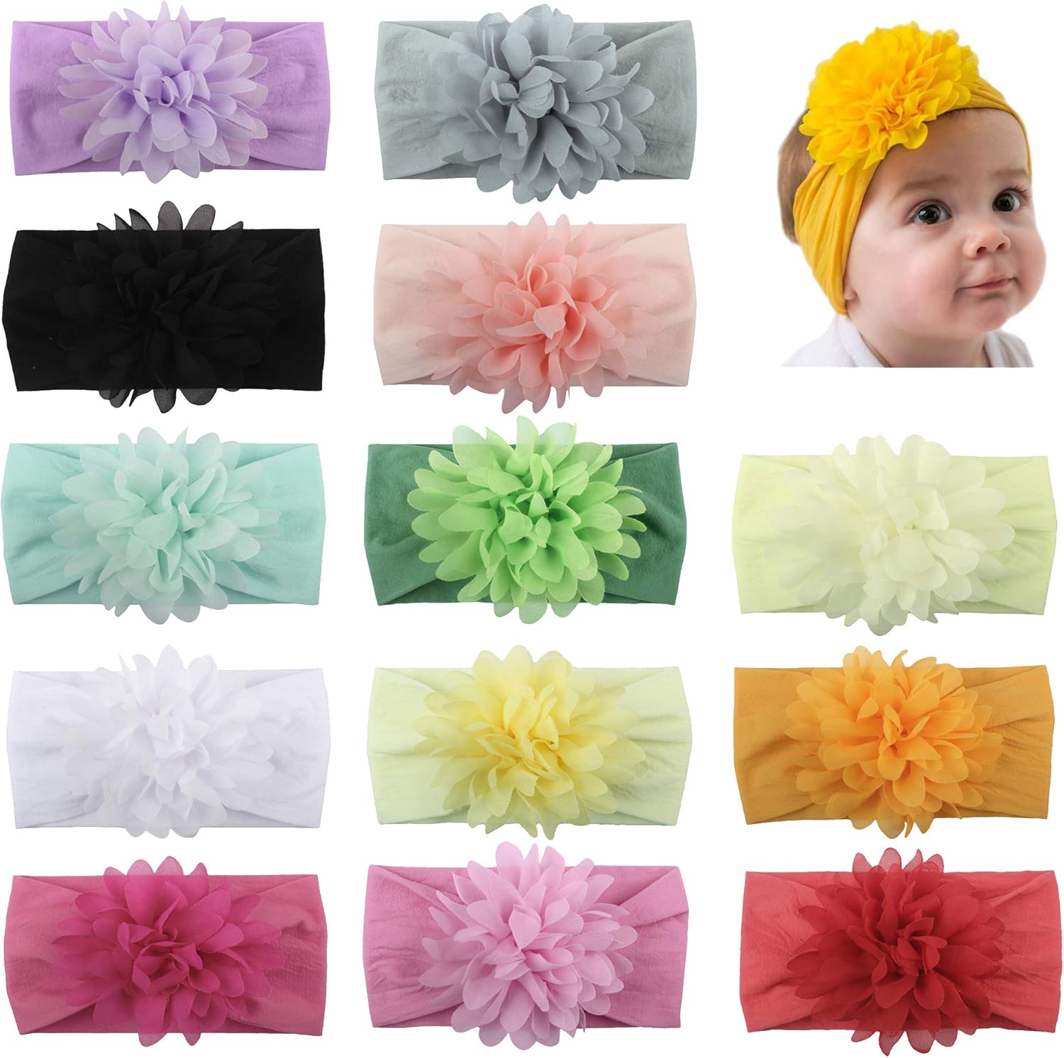 WZT Stretchy Knot Nylon Baby Headbands For Newborn Baby Girls Infant Toddlers Kids Bows Child Hair Accessories - necksoother