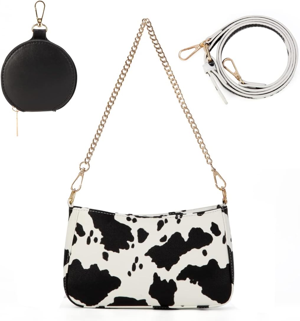 Sunwel Fashion Women's Cow Print Underarm Bag Small Shoulder Bag Crossbody Cluth Purse for Women with Double Straps - necksoother