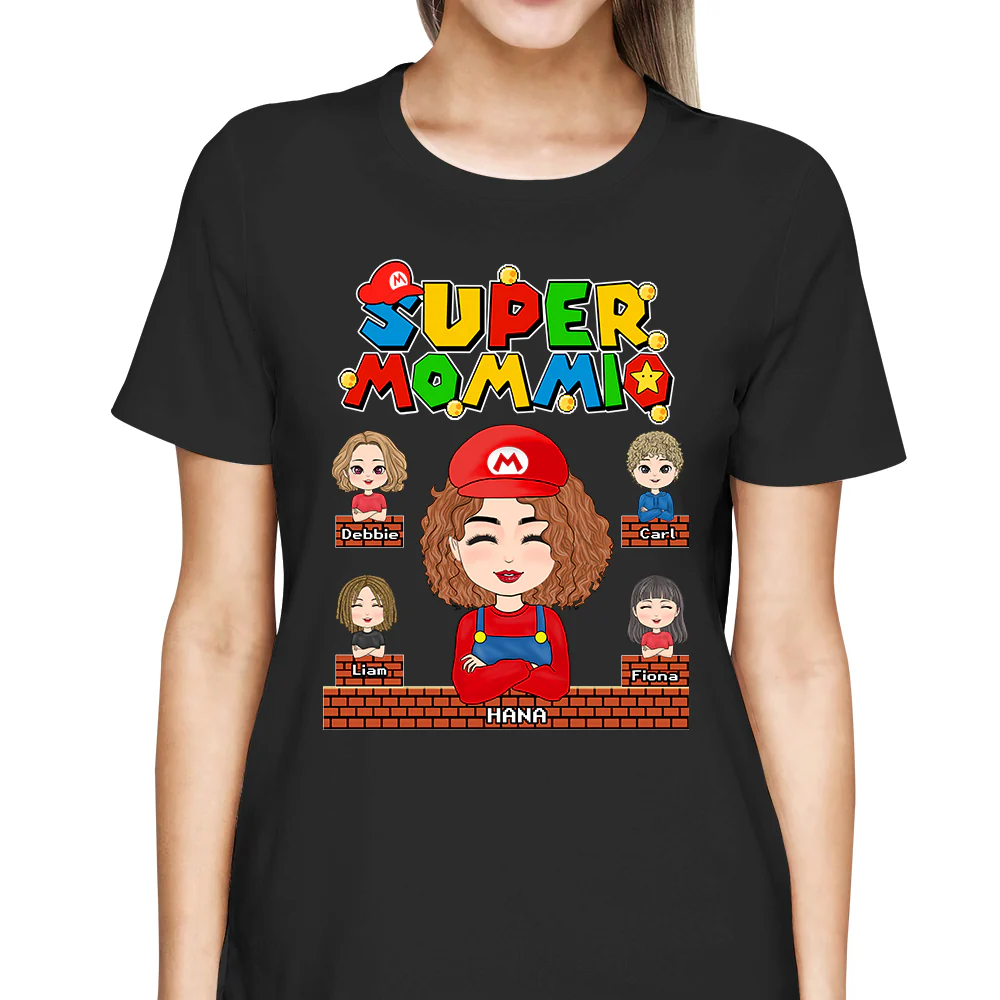 Super Mommio - Personalized Funny Shirt For Mom Aunt Grandma Custom Nickname With Kids - necksoother