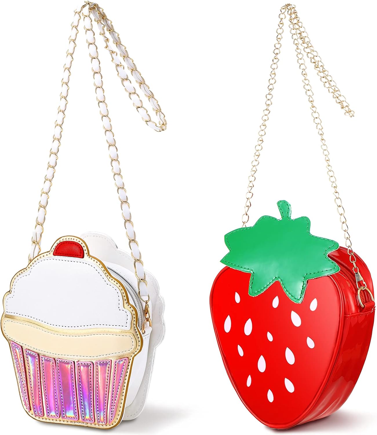 Cindeer 2 Pcs Cute Purse Bag Kawaii Food Fruit Purse Chain PU Phone Shoulder Wallet Crossbody Handbag for Women - necksoother