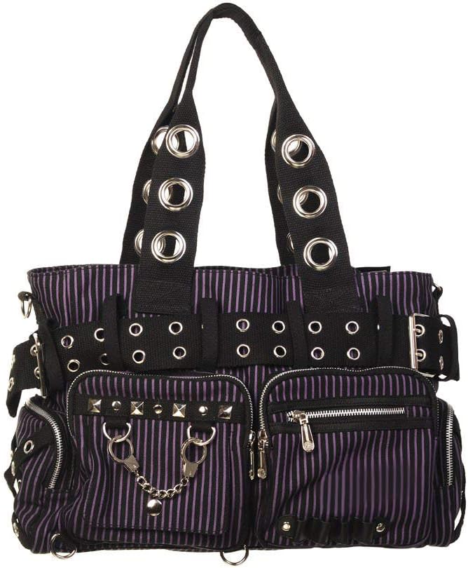 Lost Queen Striped Punk Rock Steampunk Purse with Handcuff Skull Charm - necksoother