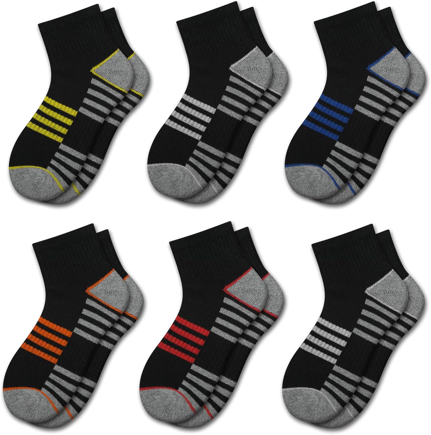 Comfoex Boys Socks 4-6 6-8 8-10 Years Old Athletic Quarter Socks Ankle Sports Socks With Cushioned Sole 6 Pairs - necksoother
