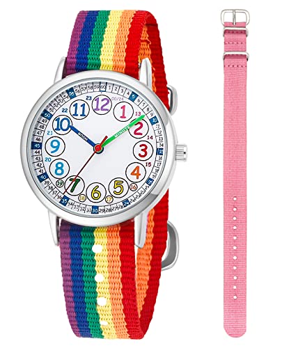 Kids Analog Quartz Wrist Watch Girls Boys Learning Watch 2pcs Change Interchangeable Textile Strap.Learning Read Time�� - necksoother