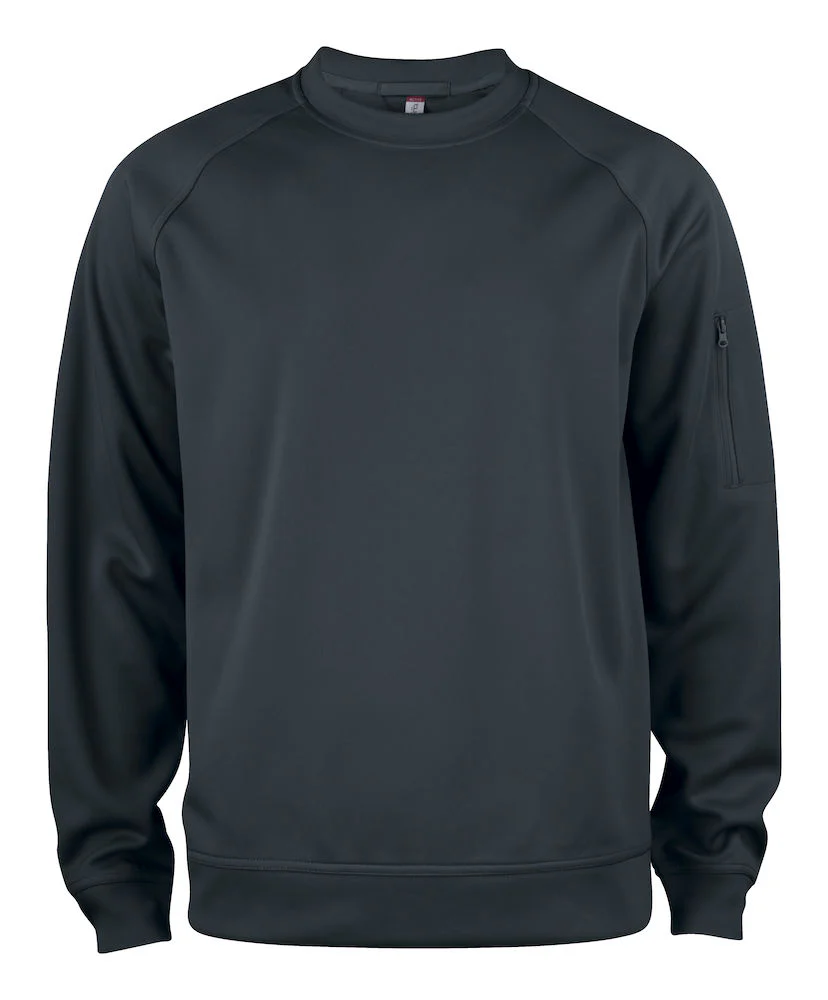Basic Active Roundneck Unisex Sweatshirt - Spun Dyed med Lynlåslomme - Sort - Clique 021010 - necksoother