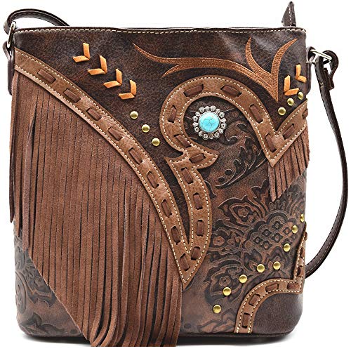 Western Cowgirl Fashion Style Leather Fringe Crossbody Handbags Women Purse Country Everyday Shoulder Bag - necksoother