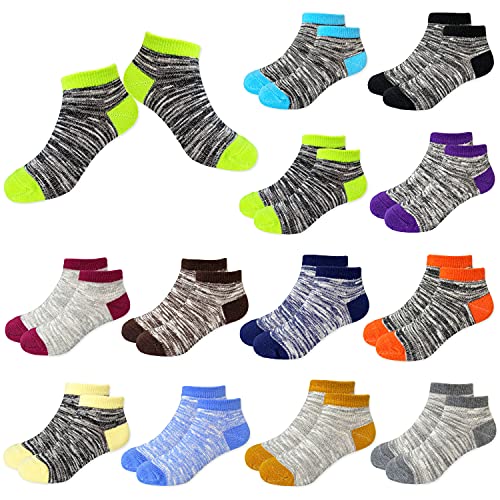 JAMEGIO 12 Pairs Kids Ankle Athletic Socks Boys Socks Kids Toddler Half Cushion Low Cut socks for Boys Girls - necksoother