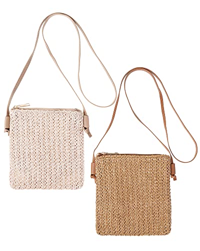 Sweetude 2 Pcs Straw Beach Bag for Women Summer Woven Straw Purse Cute Shoulder Straw Crossbody Handbags for Women - necksoother