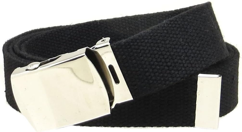 Canvas Web Belt with Chrome Buckle 54 Long Fully Adjustable Military Style - necksoother