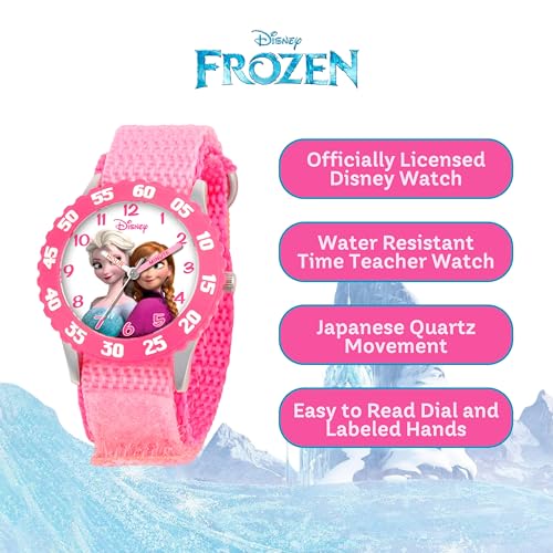 Disney Frozen Analog Watch. Time Teacher for Kids and Toddlers. Pink Bezel & Nylon Strap Watch - necksoother