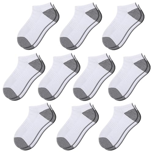 Comfoex 10 Pairs Boys Socks 4-6 6-8 8-10 Years Old Low Cut Ankle Athletic Socks For Kids Short Half Cushioned Socks - necksoother