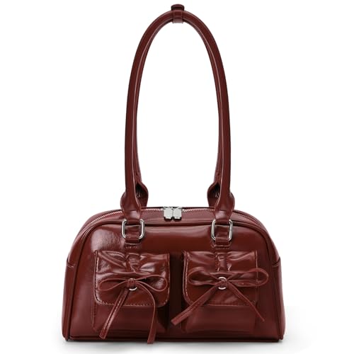 Juoxeepy Ita Bag Cute Bow Purse Aesthetic Japanese Shoulder Bag Faux Leather Tote Bag Y2k Red Handbag Purse - necksoother