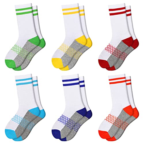 Comfoex Boys Crew Socks Half Cushioned Athletic Socks Cotton Calf Socks For Big Little Kids 6 Pairs - necksoother