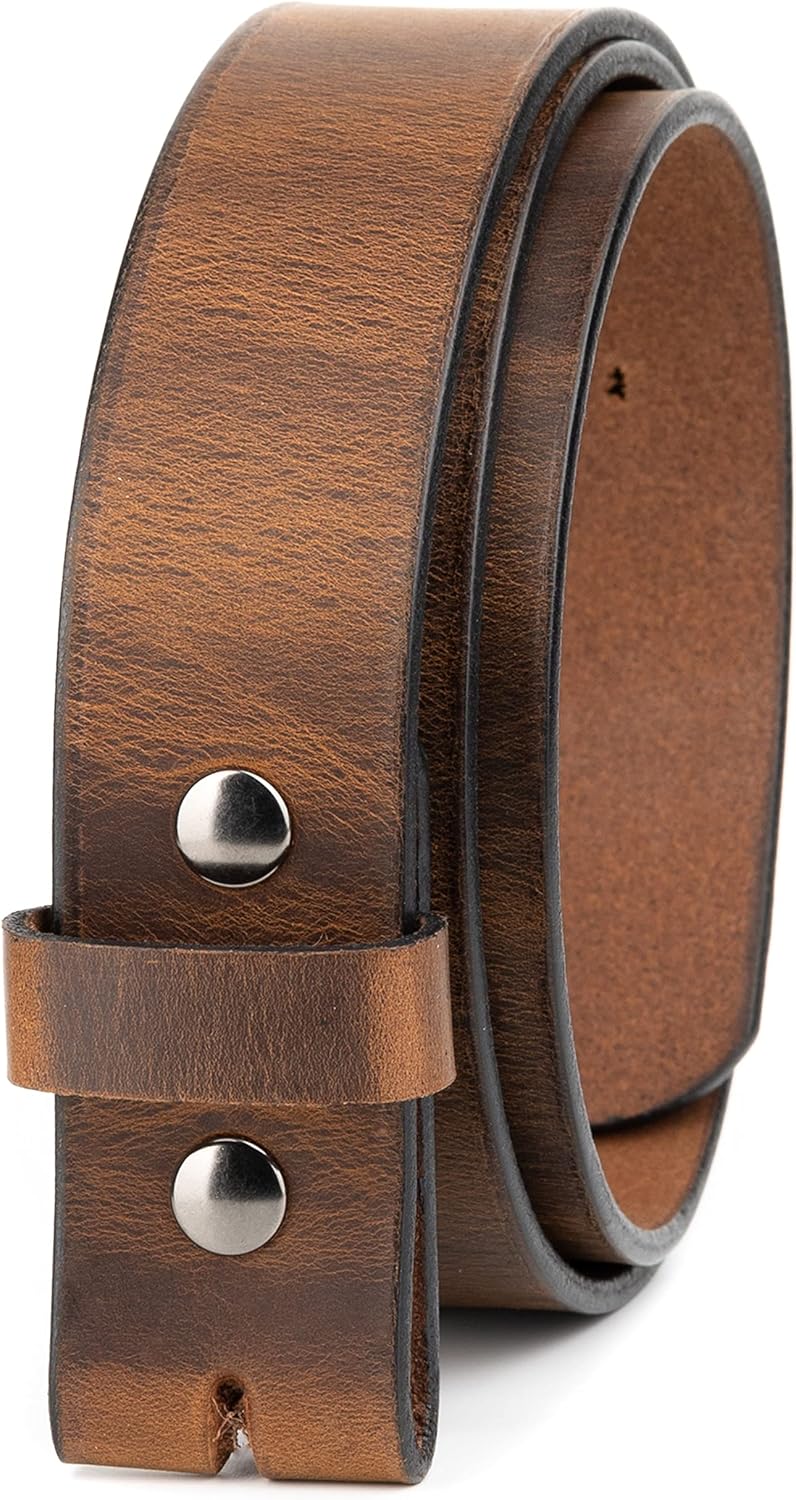 No Buckle Belt | Made in USA Mens Cowboy Belt | 1 1/2 Leather Belt Strap with Snaps - necksoother