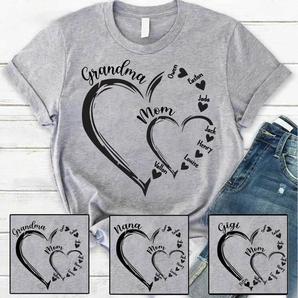 Custom Grandma Mom Heart Shirt. Personalized Nana Shirt. Mimi Shirt - Best Gifts For Mother's Day - necksoother
