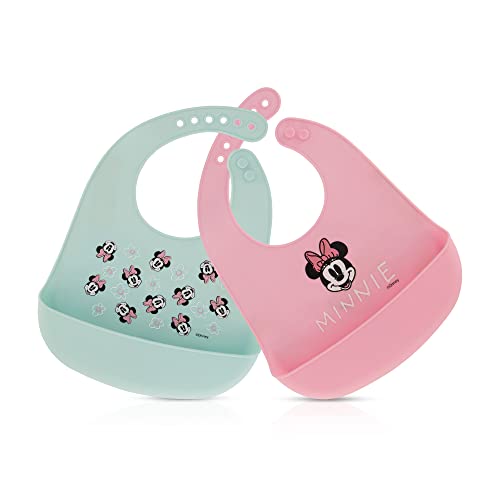 Disney 2-Pack Unisex Baby & Toddler Silicone Bibs with Food Catcher. Soft Waterproof Feeding Accessories - necksoother