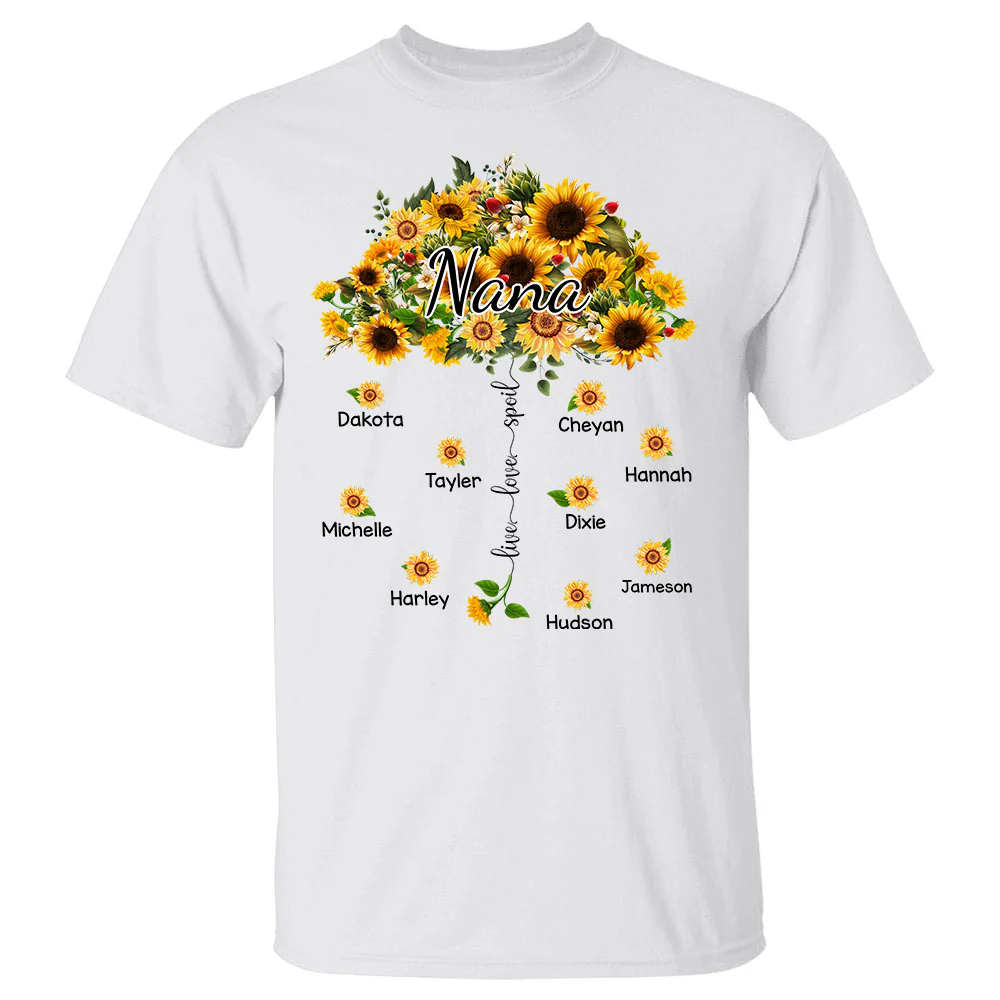 Live Love Spoil Umbrella Sunflower Grandma Shirt Custom Grandma Shirt With Grandkids Names Gift For Grandma - necksoother