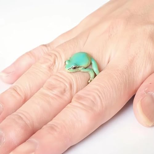2 PCS Tree Frog Ring for Women Cute Frog Rings .Blue Green Frog Ring .Adjustable Open Creative Frogs Shaped - necksoother