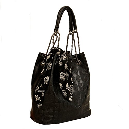 Womens Skull Print PU Leather Hobo Tote Shoulder Bag Package Handbag with Gift - necksoother