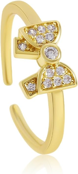 Gold Bow Ring for Women Dainty Cubic Zirconia Bow Tie Adjustable Open Ring Statement Jewelry - necksoother