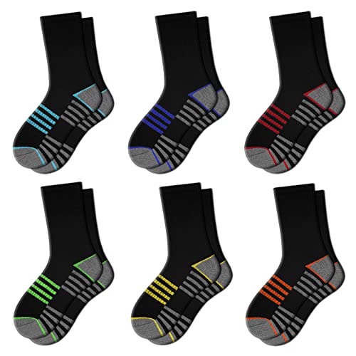 Comfoex Boys Crew Socks For Kids 4-10 Years Old Athletic Long Socks With Cushioned Sole 6 Pairs - necksoother