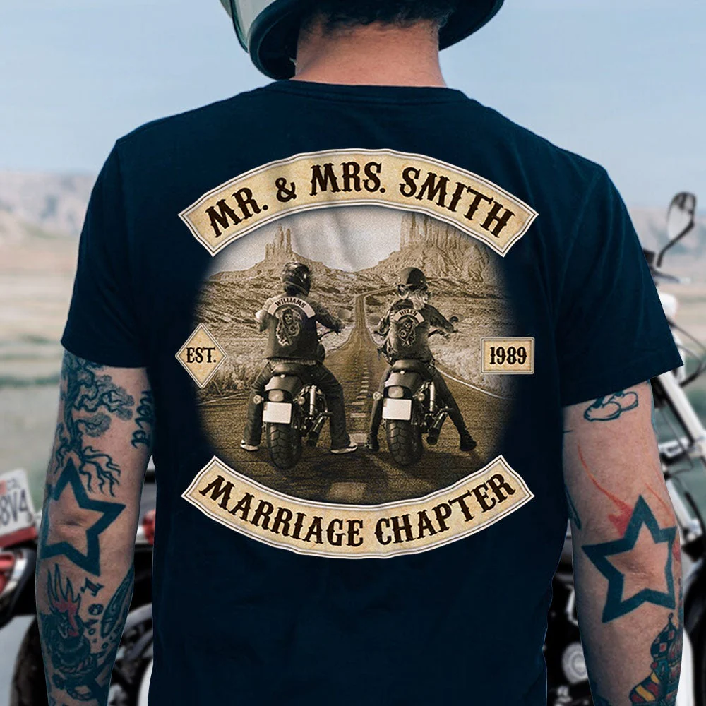 Personalized Mr And Mrs Last Name Marriage Chapter Motor Biker Shirt For Biker Couple - necksoother