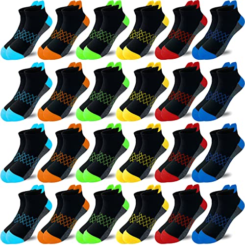 Boy Socks 24 Pairs Half Cushioned Low Cut Socks Ankle Athletic Sports Socks For Little Big Kids Age 3-14 - necksoother